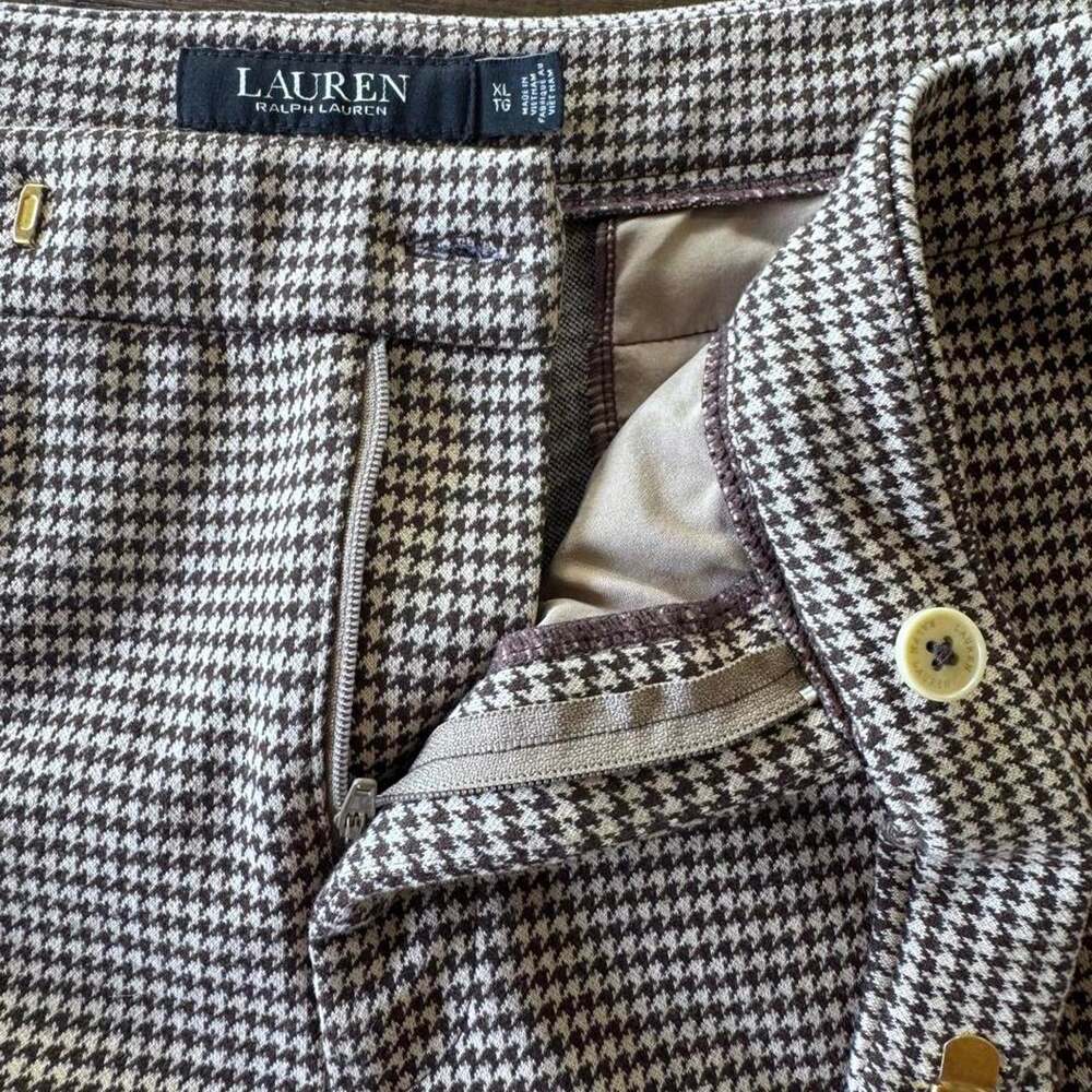 Lauren Ralph Lauren Houndstooth Dress Pants Women's Size XL Brown Beige